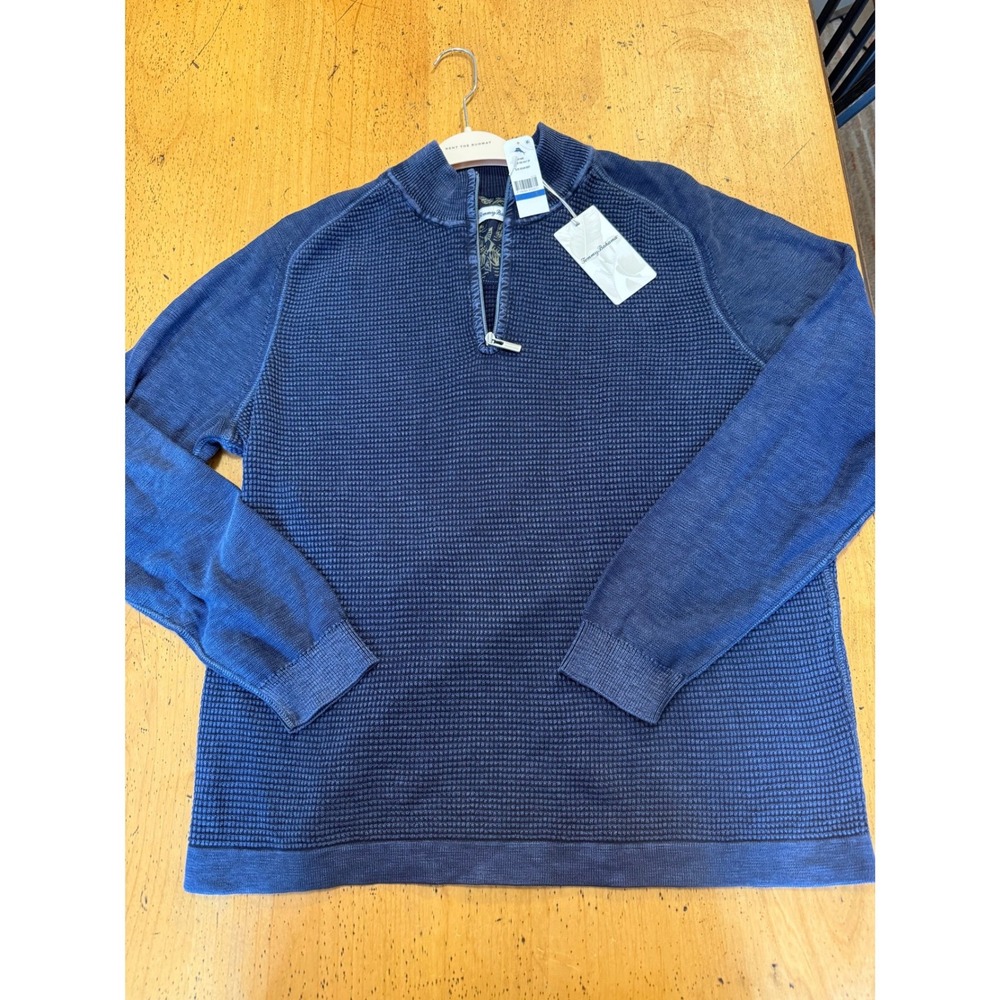 New Tommy Bahama Island Tide XL Half Zip Ocean Blue Waffle Knit Cotton Sweater